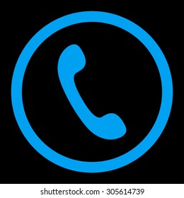 Phone vector icon. This rounded flat symbol is drawn with blue color on a black background.
