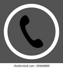 Phone vector icon. This rounded flat symbol is drawn with black and white colors on a gray background.