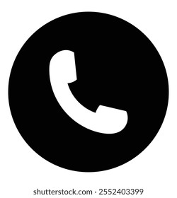 Este elegante icono de teléfono en blanco y negro está diseñado para destacarse sobre un fondo blanco limpio, lo que lo convierte en una opción ideal para aplicaciones digitales modernas.