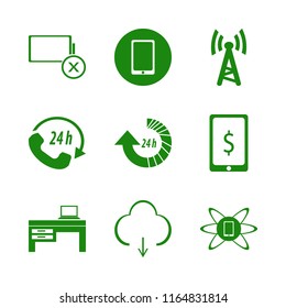phone vector icons set. with dollar symbol phone, call center, wi fi and update hours in set