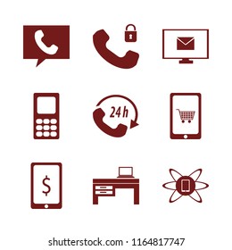 phone vector icons set. with mobile shopping, call center, mobile phone and laptop desk in set
