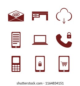 phone vector icons set. with mobile phone, desk, security telephone and laptop in set
