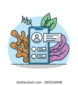 Phone vector illustration with plant in the back. Suitable for web line page, banner, icon, and more.