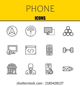 phone vector line icons set. navigator, wifi and drag Icons. Thin line design. Modern outline graphic elements, simple stroke symbols stock illustration