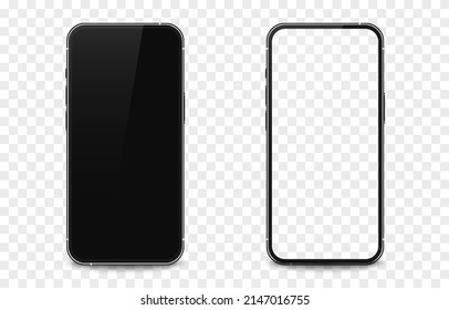 Phone Vector Mockup. Phone Mockup, Technological Device. Smartphone With Blank Screen. Blank Black Display. PNG.