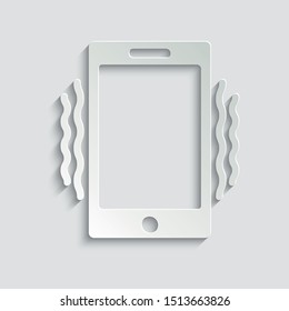 phone vibration icon. phone call icon. message sign. line style.  black vector  paper with shadow 
