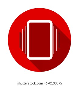 phone vibration icon isolated on red background with long shadow. flat icon