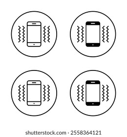 Phone vibration icon set on circle line. Vibrate mode sign symbol