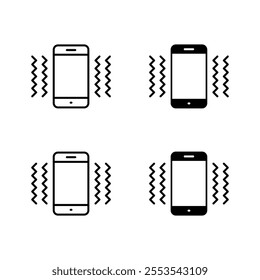 Phone vibration icon set. Vibrate cellphone notification sign symbol