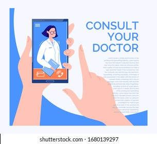 Phone Video Call To The Doctor Through The Application On The Smartphone Online Medical Advice Concept