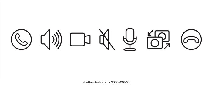 diseño vectorial de iconos de llamadas de vídeo por teléfono. ilustración del menú del botón de llamada. estilo de línea delgada