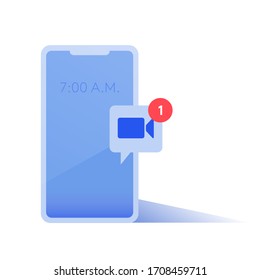 
teléfono con notificación de videollamadas como símbolo de comunicación virtual en la oficina doméstica 