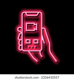 phone video calling neon light sign vector. phone video calling illustration