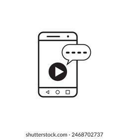 phone with video play button and comment icon, vector icon