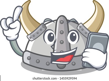 With phone viking helmet isolated with the character