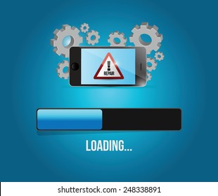 phone virus reparation update. smartphone concept illustration design over a blue background