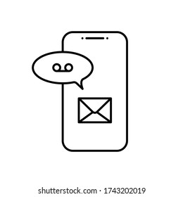 phone and voice message icon. symbol of you have a new voicemail, send recording sound letter from smartphone. education. talk to assistant. black simple linear sign isolated on white background