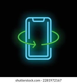 Phone vr icon outline vector. Space map. Virtual tour neon color isolated on black