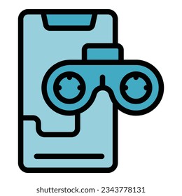 Vector de contorno de icono Phone vr. Cojín de ranura. Color de máquina de juegos plano