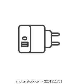 Phone wall charger line icon. linear style sign for mobile concept and web design. Mobile Phone Mains Charger outline vector icon. Symbol, logo illustration. Vector graphics
