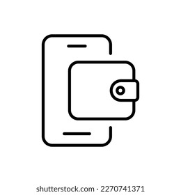 Phone with wallet line icon. Money, money transfers, online transfers, leather goods, wallets, online payment, pocket money. Business concept. Vector line icon on white background