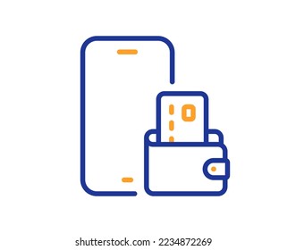 Phone wallet line icon. Smartphone app sign. Cellphone mobile device symbol. Colorful thin line outline concept. Linear style phone wallet icon. Editable stroke. Vector