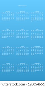 Phone wallpaper Calendar 2019 blue background, white numbers
