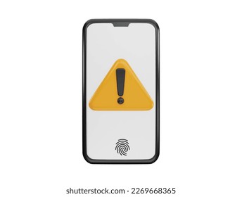 Phone with warning icon 3d rendering vector illustration