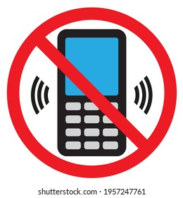 Phone warning stop sign icon. Push button telephone turn off. Vector Illustration