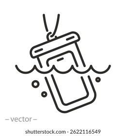 phone in a waterproof case, icon, smartphone underwater, thin line web symbol on white background - editable stroke vector illustration eps10