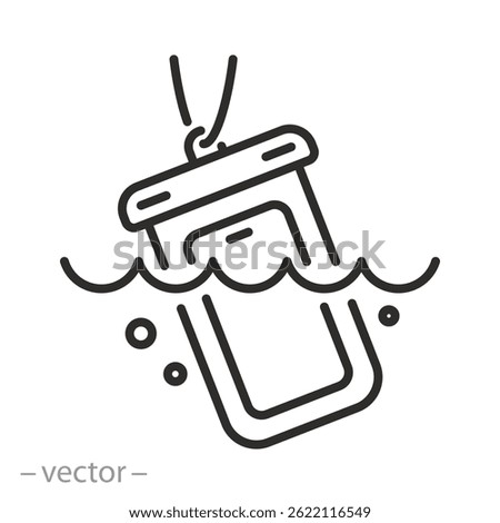 phone in a waterproof case, icon, smartphone underwater, thin line web symbol on white background - editable stroke vector illustration eps10