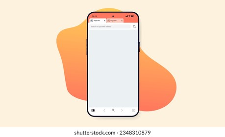 Phone with web browser mockup - Vector illustration of smartphone screen with empty blank screen, orange and yellow colours flat design vector illustration