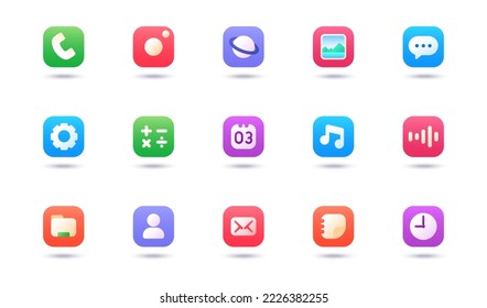 Phone web icons set. Most important vector icons set on white isolated background. Illustration of colorful and cute icons: call, music, internet, calendar, camera, etc.