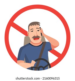 Phone while driving. Safety driving rules. Do not use mobile. Man talking on phone or using smartphone