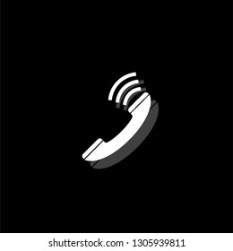 Phone. White flat simple icon with shadow