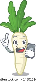 With phone white radish in the character shape