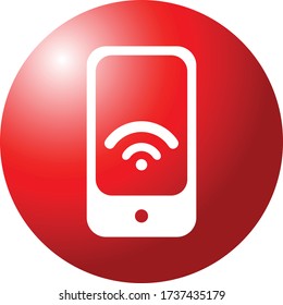 Phone with Wifi button icon web symbol for web computer and mobile with shining red round