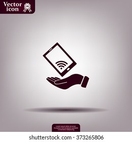 phone wifi on hand icon vector