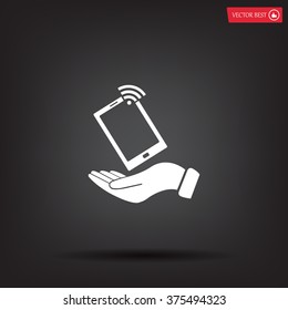 phone wifi on hand icon vector