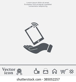 phone wifi on hand icon vector
