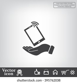 phone wifi on hand icon vector