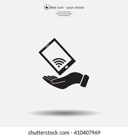 phone wifi on hand icon vector