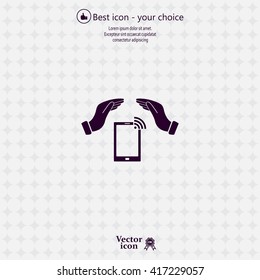 phone wifi on hand icon vector