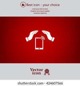 phone wifi on hand icon vector