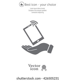 phone wifi on hand icon vector