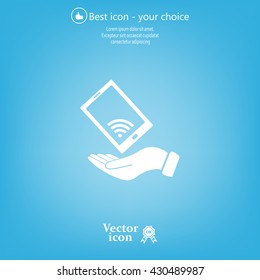 phone wifi on hand icon vector
