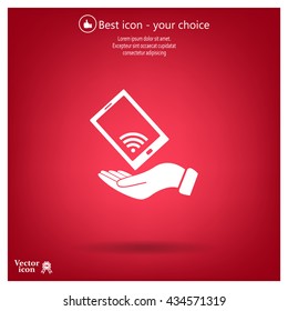 phone wifi on hand icon vector