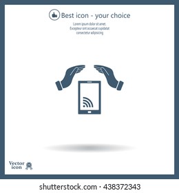 phone wifi on hand icon vector