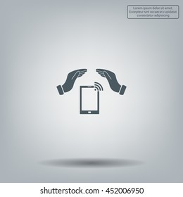 phone wifi on hand icon vector