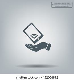 phone wifi on hand icon vector